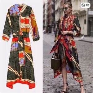 Zara Vibrant Red and Black Midi Dress